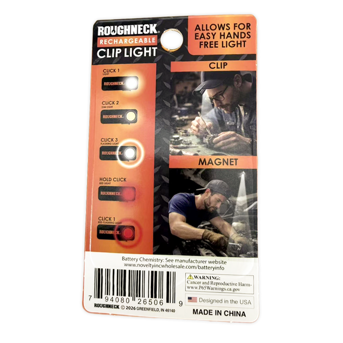 Rechargeable Magnetic Clip Light - 6 Pieces Per Retail Ready Display 26506
