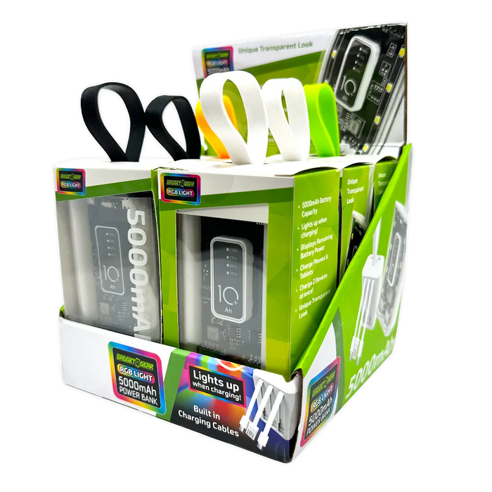Rechargeable Power Bank with Rgb Lights - 6 Pieces Per Retail Ready Display 25908 GADGET GEAR