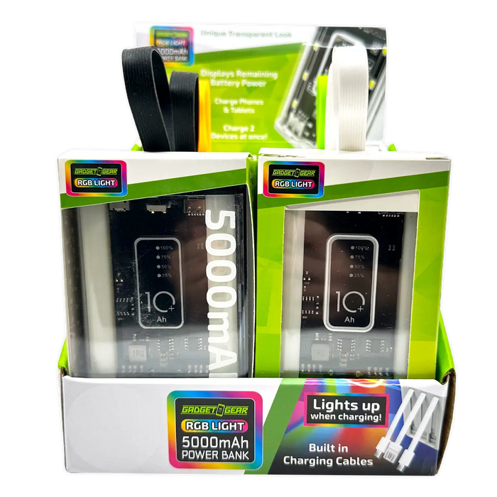 Rechargeable Power Bank with Rgb Lights - 6 Pieces Per Retail Ready Display 25908 GADGET GEAR
