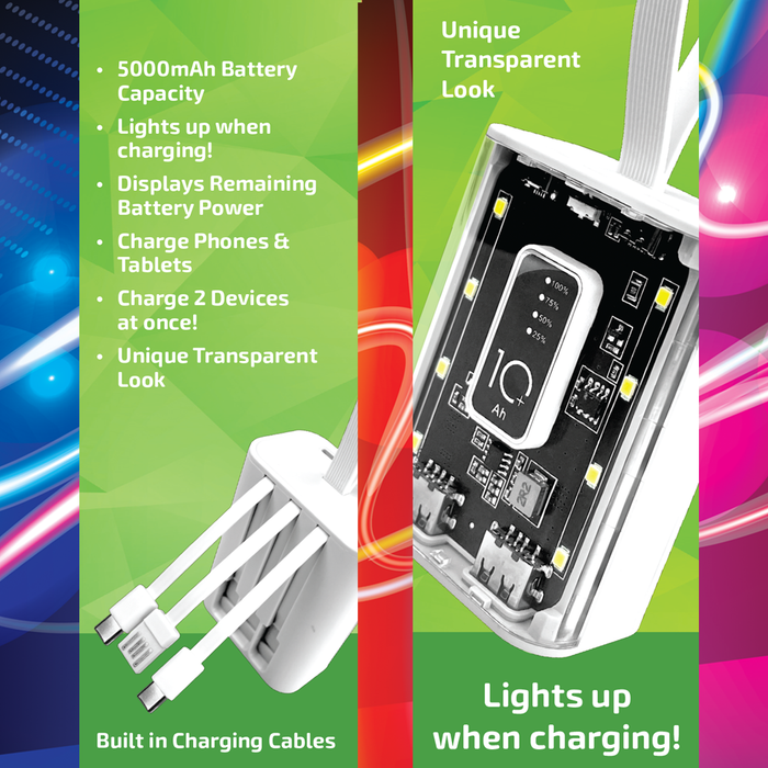 Rechargeable Power Bank with Rgb Lights - 6 Pieces Per Retail Ready Display 25908