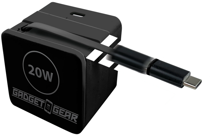Retractable 30" Charger AC Dual Port USB-C 20 Watts - 6 Pieces Per Retail Ready Display 25383 GADGET GEAR