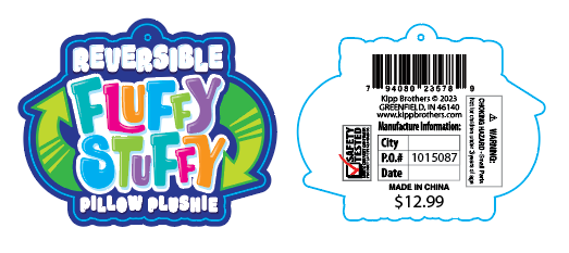 Reversible Fluffy Stuffy Plush with Merchandising Strip - 6 Pieces Per Pack 23578