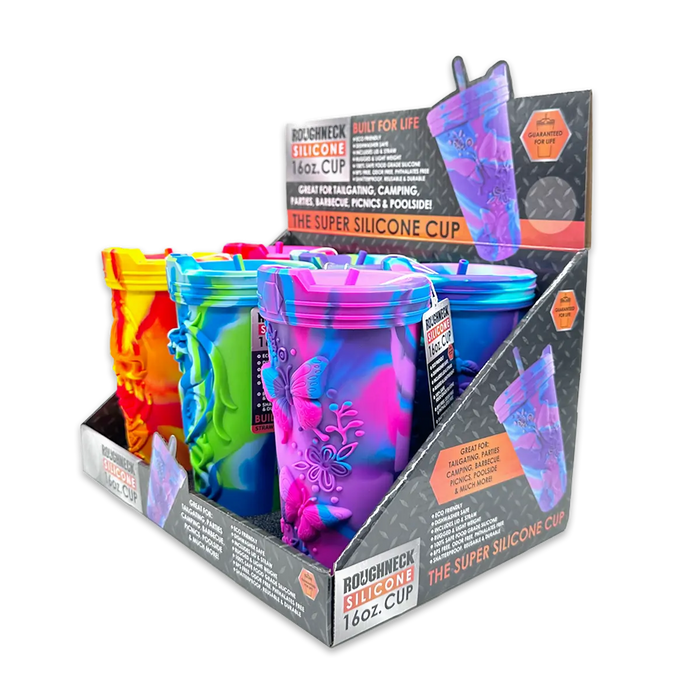 Roughneck Silicone Cup 16oz +Lid 6 Pieces Per Retail Ready Display 25292 ROUGHNECK
