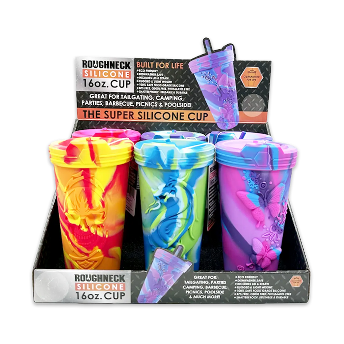 Roughneck Silicone Cup 16oz +Lid 6 Pieces Per Retail Ready Display 25292 ROUGHNECK