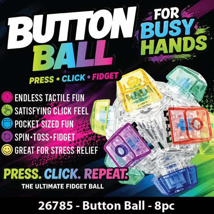 Sensory Fidget Click Keyboard Button Ball - 8 Pieces Per Retail Ready Display 26785