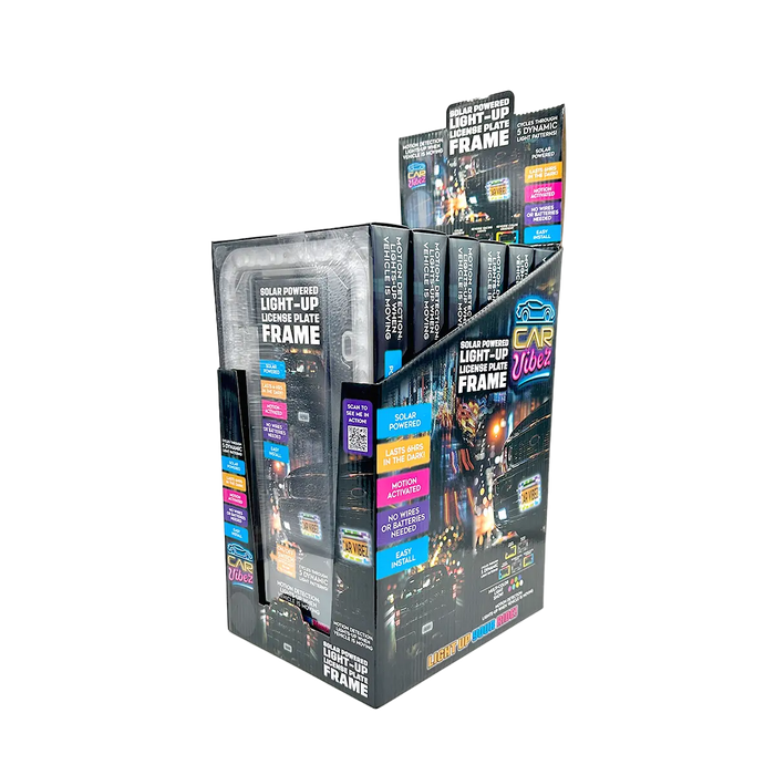 Solar Powered Light-Up License Plate Frame - 6 Pieces Per Retail Ready Display 25378 CAR VIBEZ
