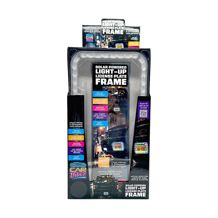 Solar Powered Light-Up License Plate Frame - 6 Pieces Per Retail Ready Display 25378 CAR VIBEZ