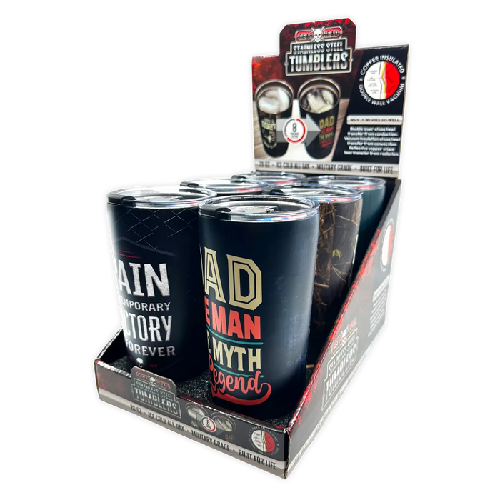 Stainless Steel 20oz Metal Emblem Insulated Printed Tumblers - 6 Pieces Per Retail Ready Display 25835 GEAR HEAD