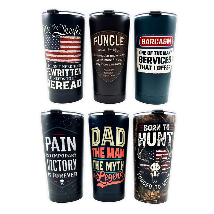 Stainless Steel 20oz Metal Emblem Insulated Printed Tumblers - 6 Pieces Per Retail Ready Display 25835 GEAR HEAD