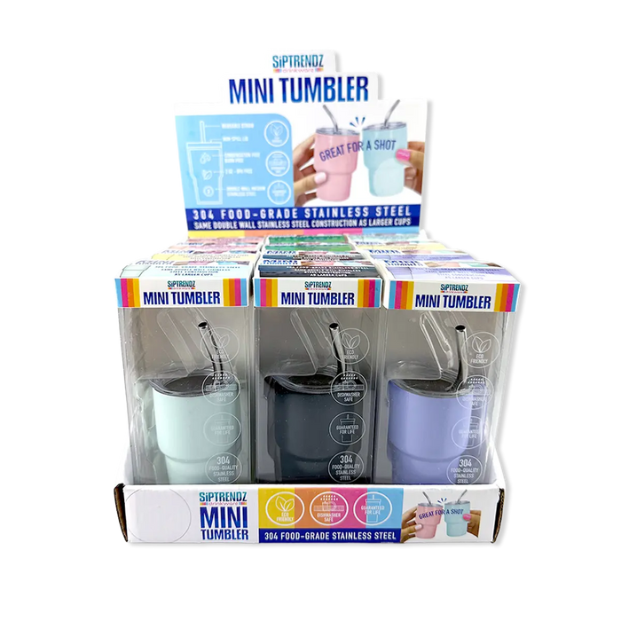 Stainless Steel 2oz Insulated Mini Shot Tumblers - 12 Pieces Per Retail Ready Display 25943 GEAR HEAD