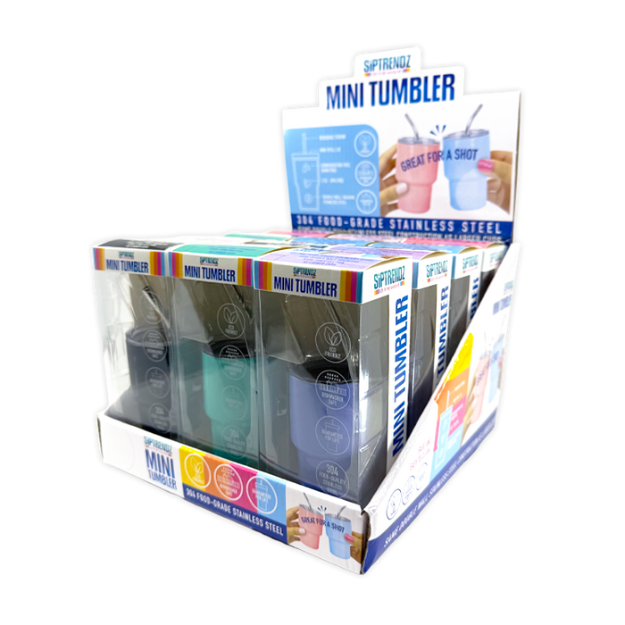 Stainless Steel 2oz Insulated Mini Shot Tumblers - 12 Pieces Per Retail Ready Display 26626
