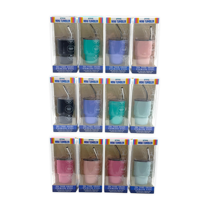 Stainless Steel 2oz Insulated Mini Shot Tumblers - 12 Pieces Per Retail Ready Display 26626