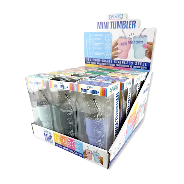 Stainless Steel 2oz Insulated Mini Shot Tumblers - 12 Pieces Per Retail Ready Display 25943 GEAR HEAD