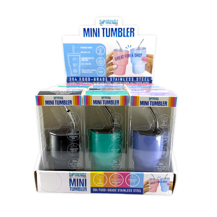 Stainless Steel 2oz Insulated Mini Shot Tumblers - 12 Pieces Per Retail Ready Display 26626