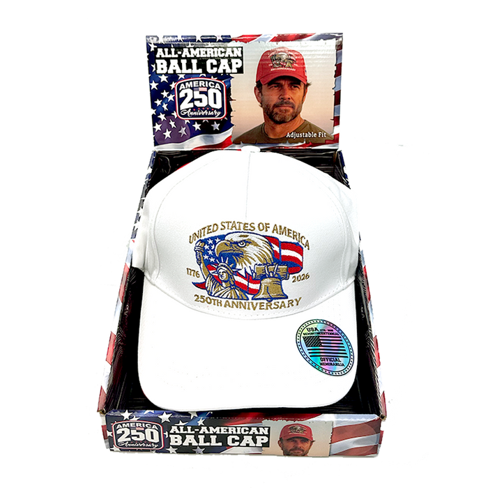 USA 250 Patriotic All-American Ball Cap Hat - 6 Pieces Per Retail Ready Display 26553