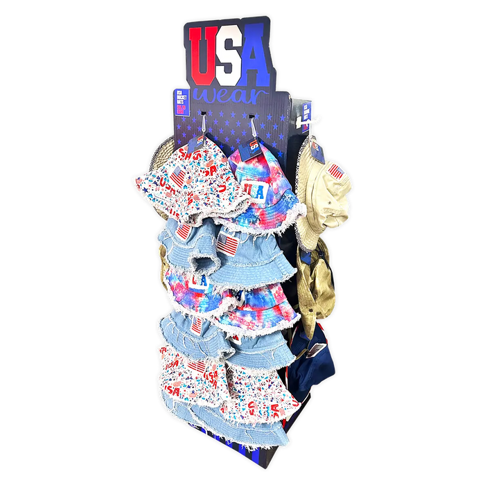 USA Bucket and Boonie Patriotic Hat Assortment Floor Display - 18 Pieces Per Retail Ready Display 88536 NOVELTY INC