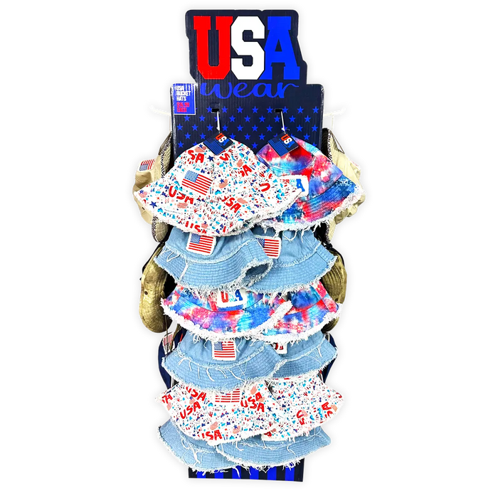 USA Bucket and Boonie Patriotic Hat Assortment Floor Display - 18 Pieces Per Retail Ready Display 88536 NOVELTY INC