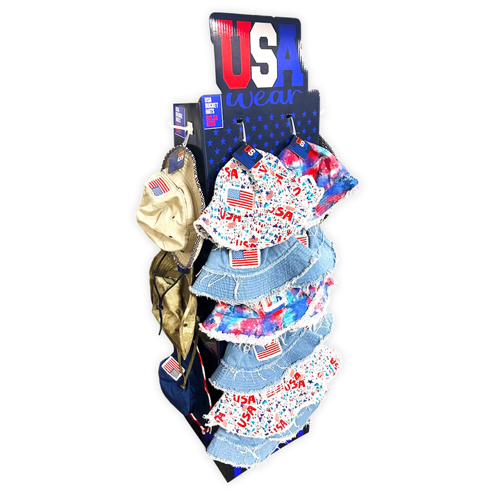 USA Bucket and Boonie Patriotic Hat Assortment Floor Display - 18 Pieces Per Retail Ready Display 88536 NOVELTY INC