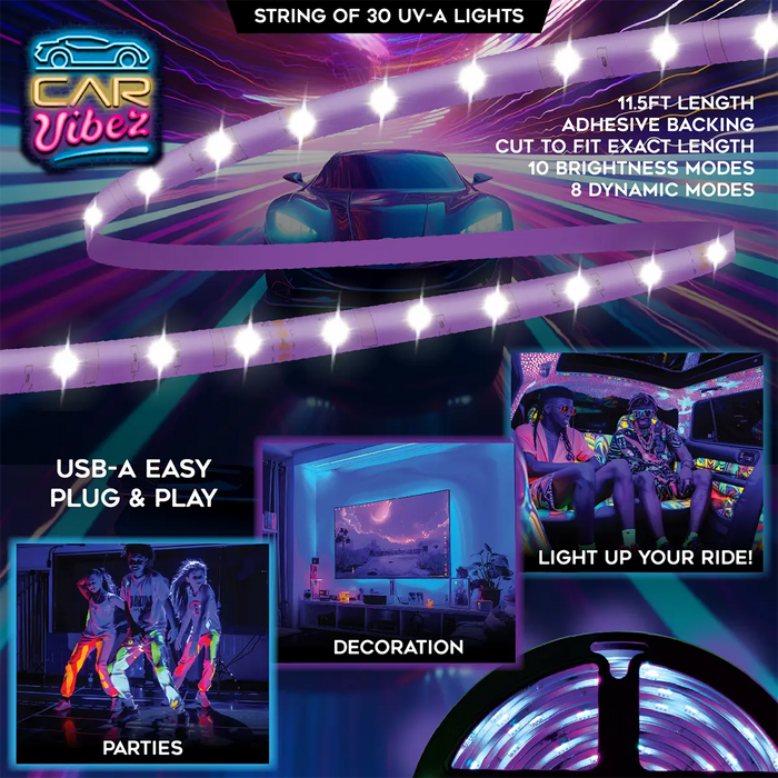 USB Blacklight Strip with Remote 11.5FT - 6 Pieces Per Retail Ready Display 25244 CAR VIBEZ
