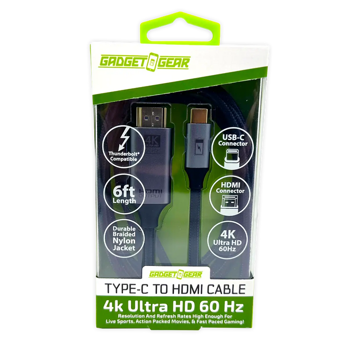 USB-C to HDMI Adapter Cable 6FT 4K Ultra HD 60hz - 6 Pieces Per Retail Ready Display 25788 GADGET GEAR