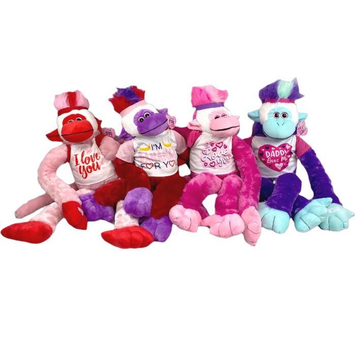 Valentine's Day Jumbo Plush Monkey - 4 Pieces Per Pack 22602 KIPP BROTHERS