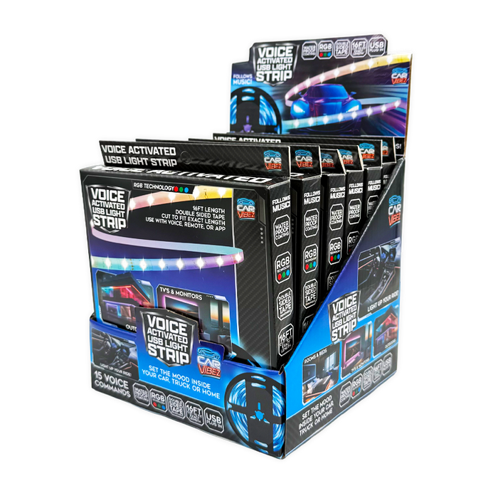 Voice Activated USB Mood Light Strip 16FT - 6 Pieces Per Retail Ready Display 26104 CAR VIBEZ