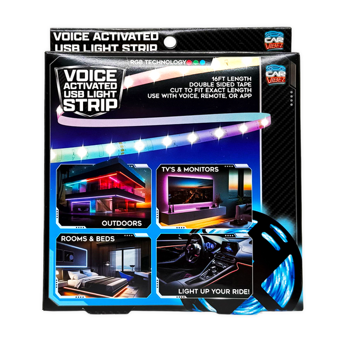 Voice Activated USB Mood Light Strip 16FT - 6 Pieces Per Retail Ready Display 26104 CAR VIBEZ