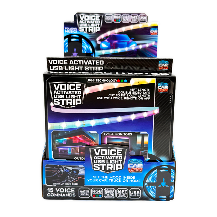 Voice Activated USB Mood Light Strip 16FT - 6 Pieces Per Retail Ready Display 26104 CAR VIBEZ