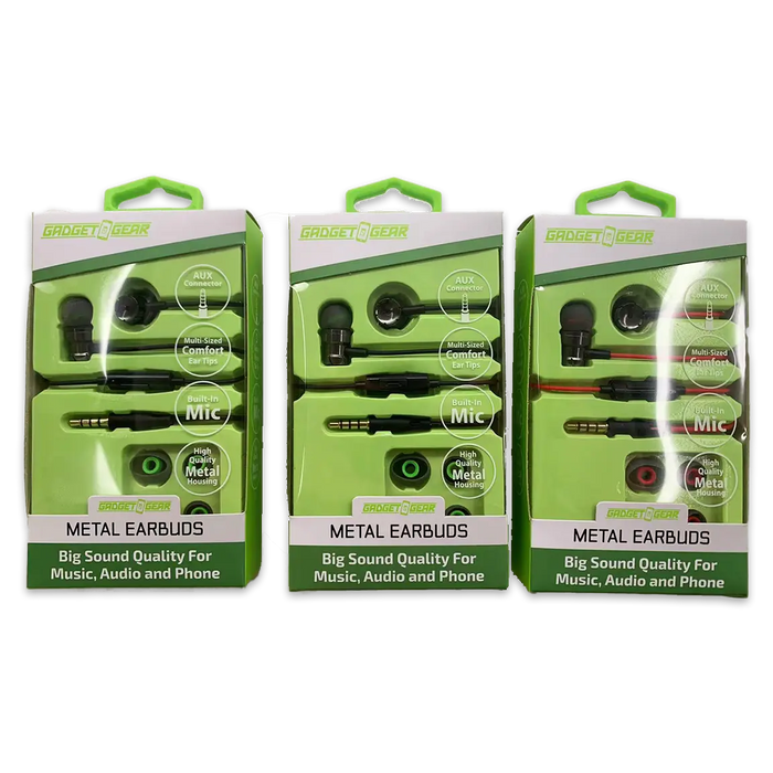 Wired Earbuds Metal with Mic - 3 Pieces Per Retail Ready Display 24641 GADGET GEAR