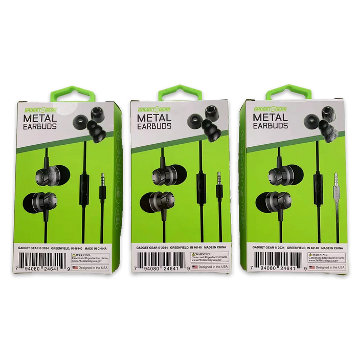 Wired Earbuds Metal with Mic - 3 Pieces Per Retail Ready Display 24641 GADGET GEAR