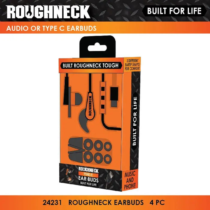 Wired Earbuds with Aux and USB-C Audio Connection - 4 Pieces Per Pack 24231 ROUGHNECK