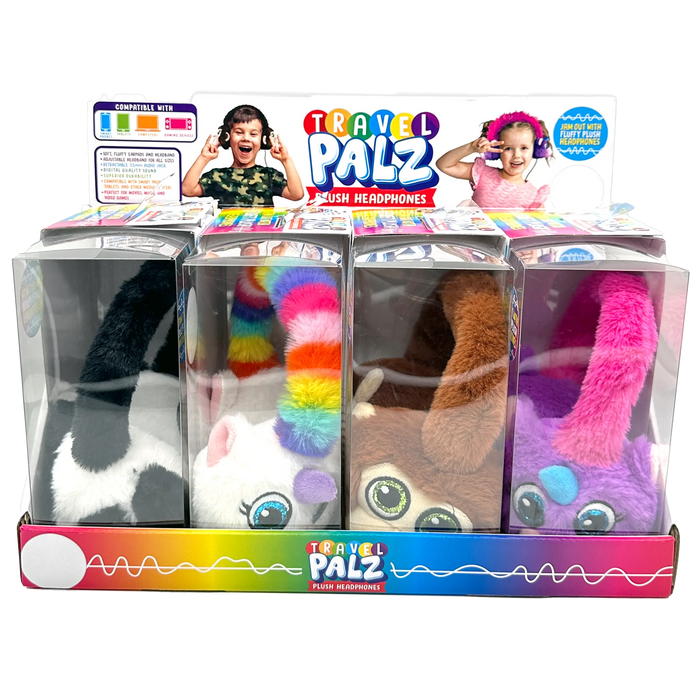 Wired Headphones Travel Pals Kids Plush with Retractable Cord - 4 Pieces Per Retail Ready Display 23699 KIPP BROTHERS