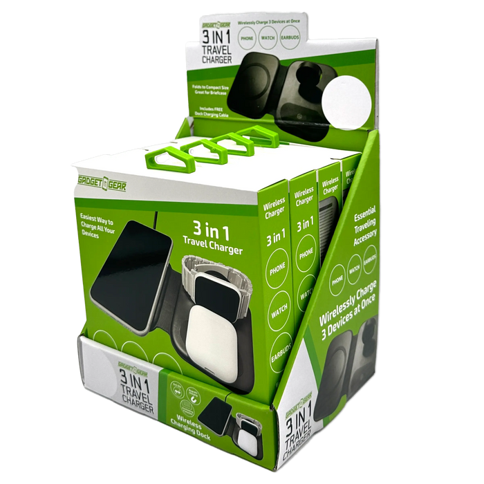 Wireless 3 in 1 Charging Travel Station - 4 Pieces Per Retail Ready Display 23754 GADGET GEAR