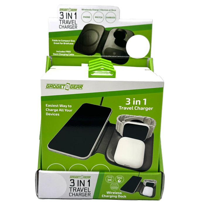 Wireless 3 in 1 Charging Travel Station - 4 Pieces Per Retail Ready Display 23754 GADGET GEAR