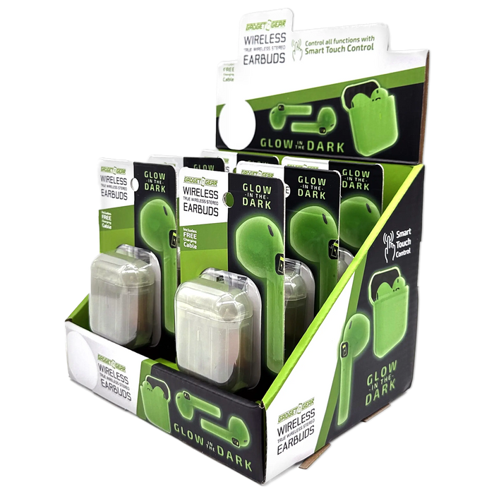 Wireless Earbuds Glow in The Dark with Case - 6 Pieces Per Retail Ready Display 23778 GADGET GEAR