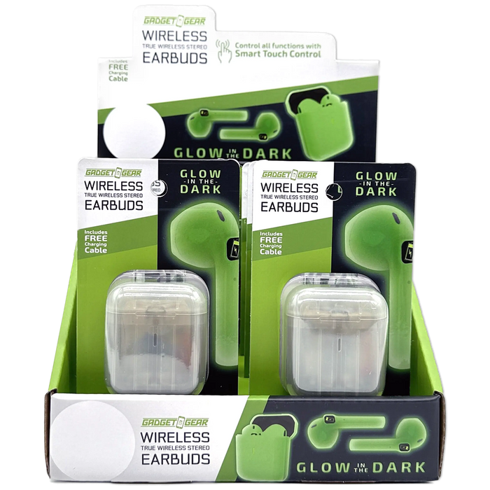 Wireless Earbuds Glow in The Dark with Case - 6 Pieces Per Retail Ready Display 23778 GADGET GEAR