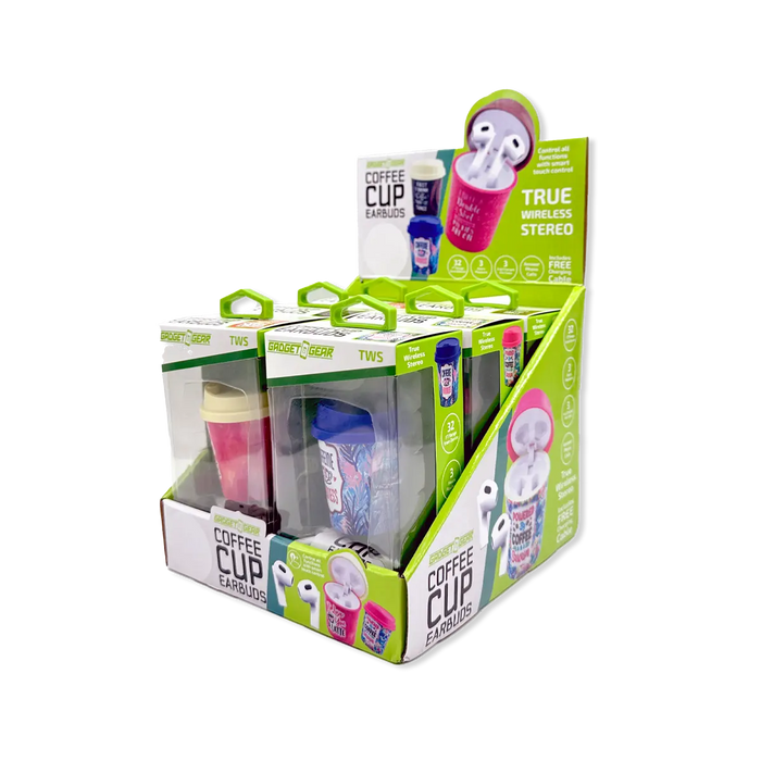 Wireless Earbuds with Coffee Cup Case - 6 Pieces Per Retail Ready Display 25286 GADGET GEAR