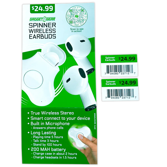 Wireless Earbuds with Fidget Spinner Case - 6 Pieces Per Retail Ready Display 23712 GADGET GEAR