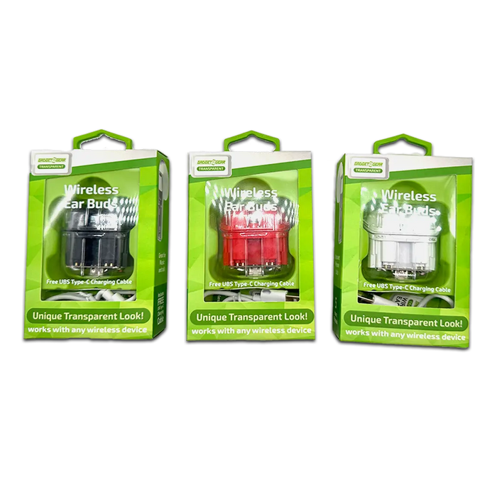 Wireless Earbuds with Transparent Case - 6 Pieces Per Retail Ready Display 23866 GADGET GEAR