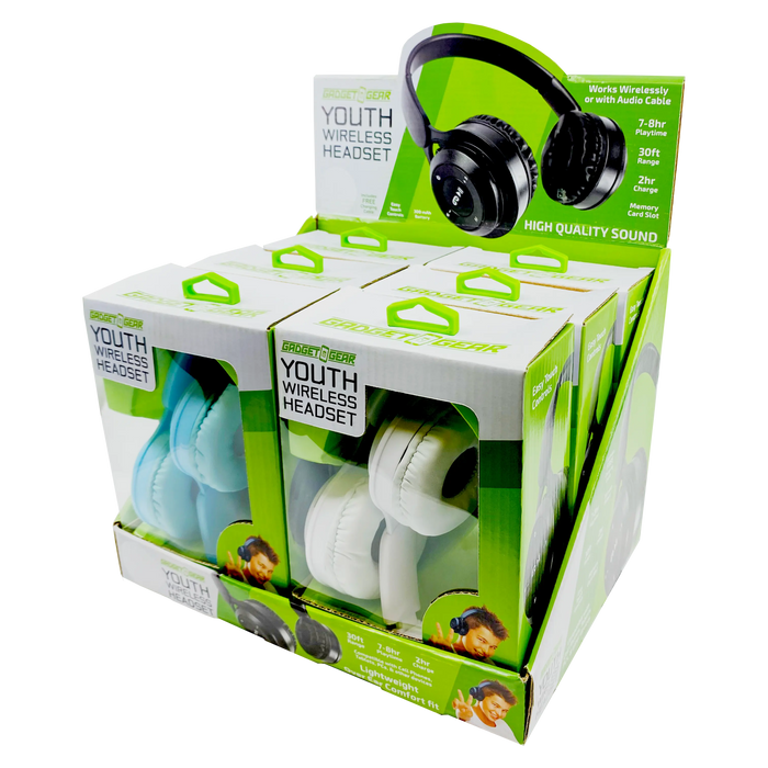 Wireless Headphones Youth with Aux Cable - 6 Pieces Per Retail Ready Display 23724 GADGET GEAR