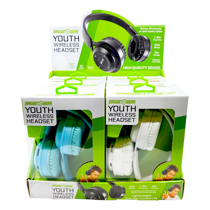 Wireless Headphones Youth with Aux Cable - 6 Pieces Per Retail Ready Display 23724 GADGET GEAR