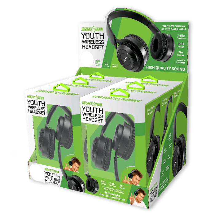 Wireless Headphones Youth with Aux Cable - 6 Pieces Per Retail Ready Display 23724 GADGET GEAR