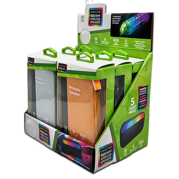 Wireless Speaker Transparent with LED Lights - 6 Pieces Per Retail Ready Display 23874 NOVELTY INC