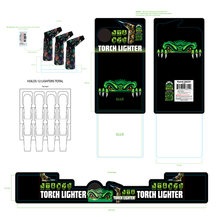Zinc Printed Torch Lighter - 12 Pieces Per Retail Ready Display 26624