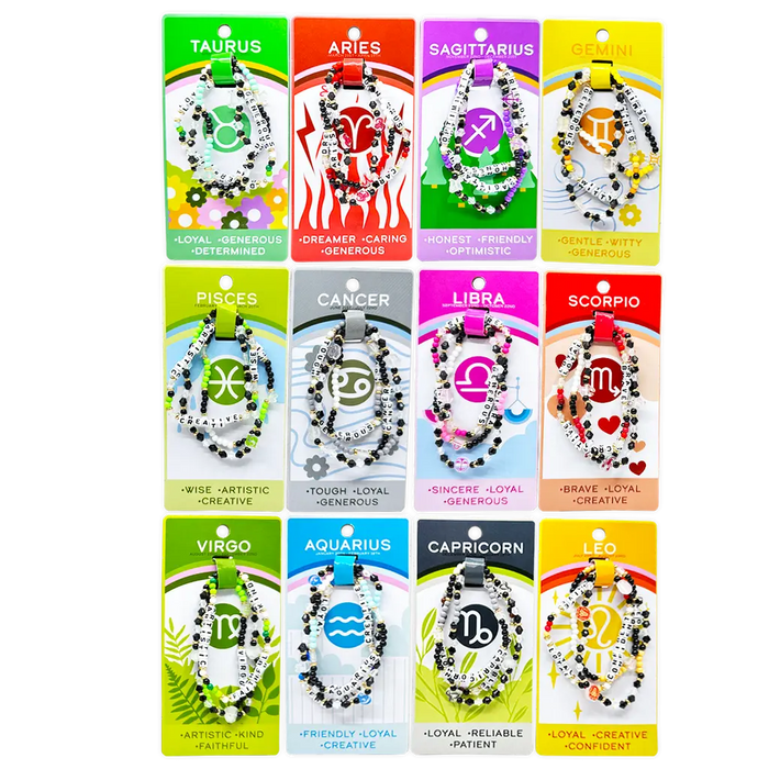 Zodiac 3-Piece Bead Bracelets - 12 Pieces Per Retail Ready Display 25069 NOVELTY INC